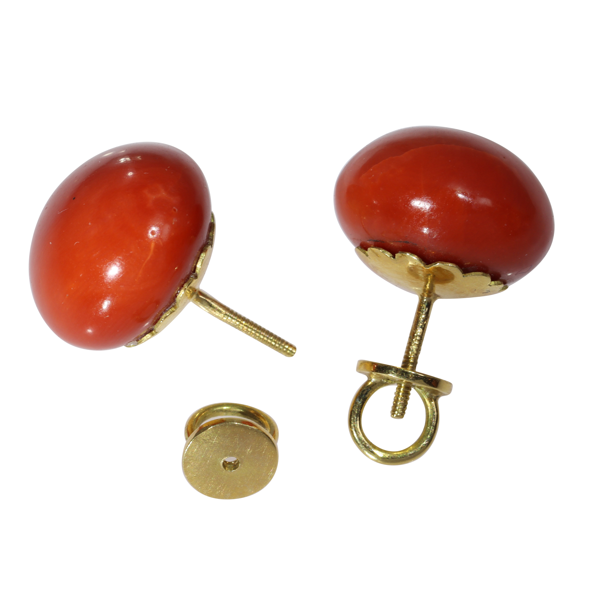Antique gold red coral stud earrings (ca. 1900)